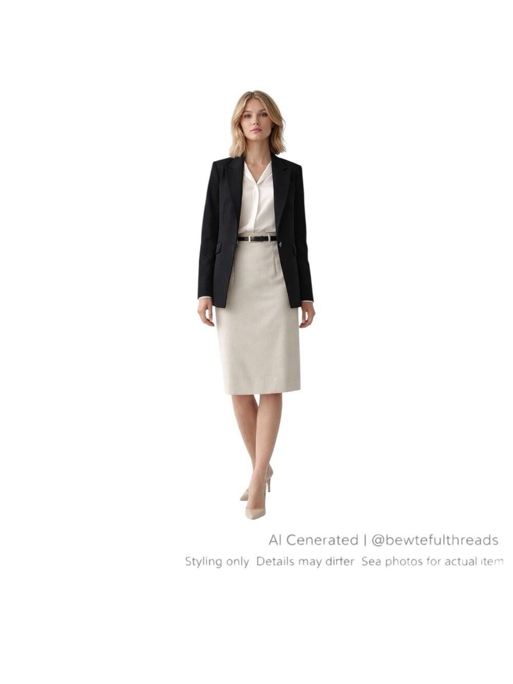 Vintage Beige Wool Pencil Skirt Minimalist Tailored Old Money